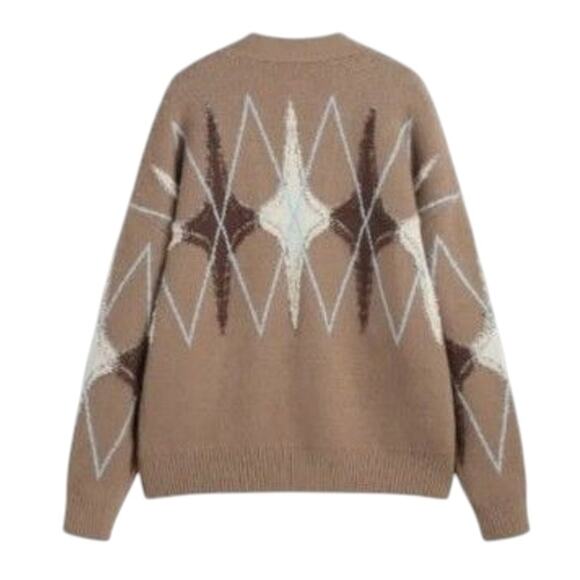 Cider Khaki Argyle Knit Grandpa Cardigan Sweater V-Neck Preppy Aesthetic M NWT - Picture 3 of 9